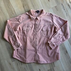 Pink Couduroy Pearl Snap Down Western Stitched Cotton Long Sleeve Top 1X Joseph